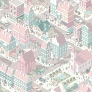 My Kingdom City Life Pink & Teal Wallpaper Muriva L97603