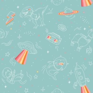 My Kingdom Space Explorer Turquoise Wallpaper Muriva M36804