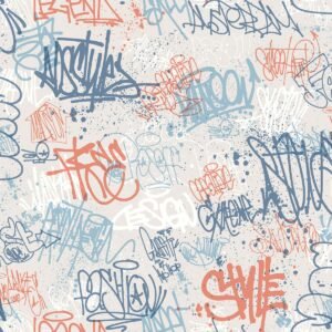 My Kingdom Sketched Blue & Orange Wallpaper Muriva M51301