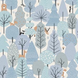 My Kingdom Wild Wood Blue & Cream Wallpaper Muriva M51611