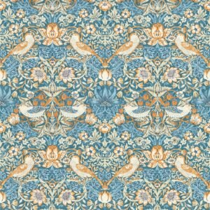 William Morris Strawberry Thief Wallpaper Denim Blue and Spice W0171/02