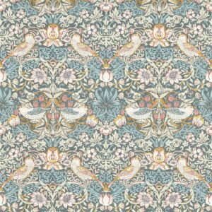 William Morris Strawberry Thief Wallpaper Slate Grey and Blush W0171/05