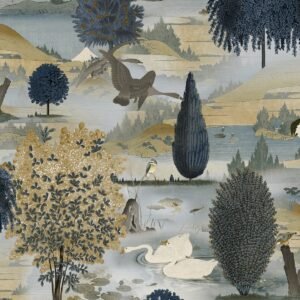 Swan Lake Wallpaper Navy / Ochre Holden 13491