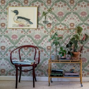 Blomstermala Leafy Bloom Wallpaper Pink Green Galerie 51002