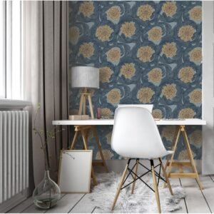 Blomstermala Big Bloom Wallpaper Blue Beige Brown Galerie 51010