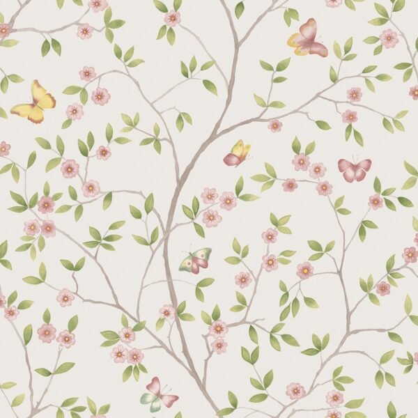 Blomstermala Butterfly Trail Wallpaper Pink Green Beige White Galerie 51026