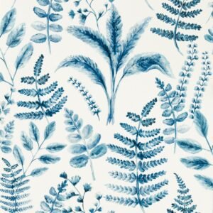 Marianne Bracken Leaf Wallpaper Denim Blue Clarke and Clarke W015601