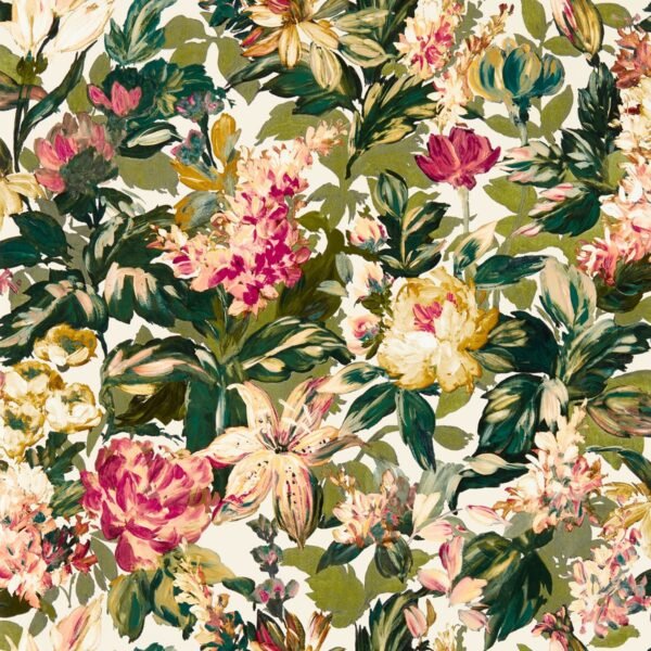 Marianne Lilum Wallpaper Olive Raspberry Clarke and Clarke W015803