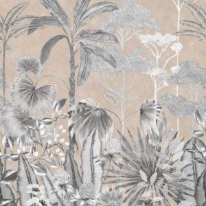 Harlequin Floreana Wallpaper Gilt / Black Earth / Tranquillity HTEW112778