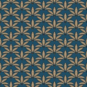 Into The Wild Leaf Motif Wallpaper Blue and Gold Galerie 18513