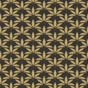 Into The Wild Leaf Motif Wallpaper Black and Gold Galerie 18515