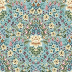 Into The Wild Floral Damask Wallpaper Blue Galerie 18518