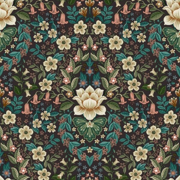 Into The Wild Floral Damask Wallpaper Black Galerie 18519