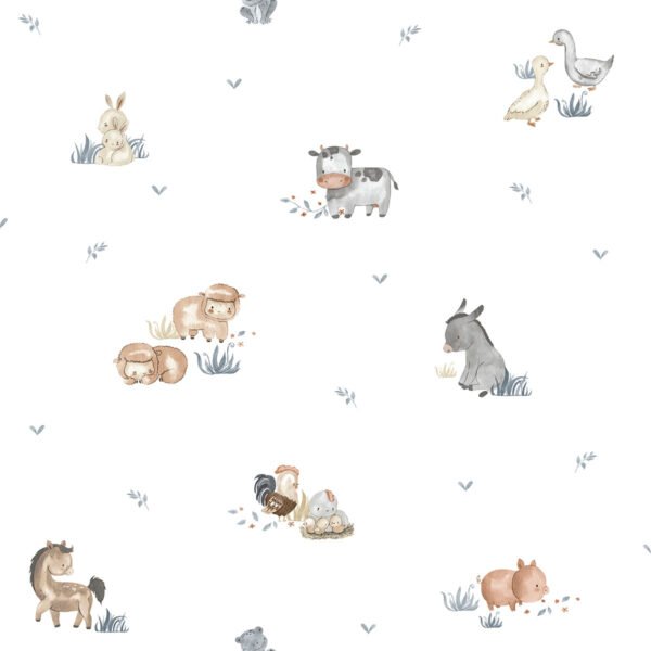 Little Explorers 2 Wallpaper Farm Animals White Galerie 14830