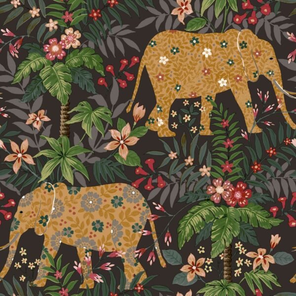 Into The Wild Elephant Wallpaper Black Galerie 18549