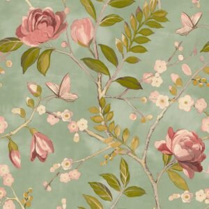 Lola Floral Wallpaper Green / Pink Grandeco A68803