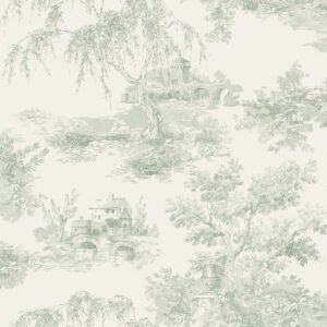 Toile Trees Wallpaper Green Grandeco A69801