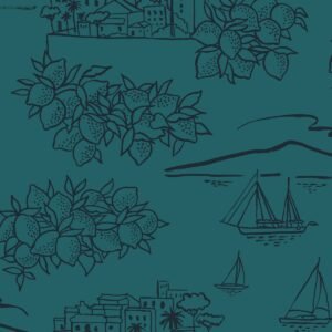 Travelogue Collection Limoneto Wallpaper Lido Teal Mini Moderns MMTLG04LI