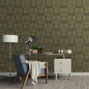 Hjarterum Berit Arts and Crafts Inspired Wallpaper Dark Green Galerie 83125