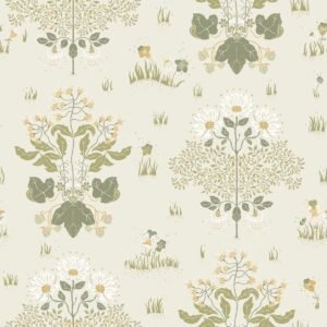 Hjarterum Edla Arts and Crafts Inspired Wallpaper White Green Galerie 83133