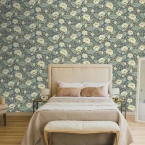 Hjarterum Eva Arts and Crafts Inspired Wallpaper Blue Galerie 83122