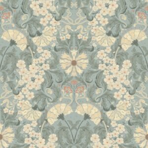 Hjarterum Ojvind Arts and Crafts Inspired Wallpaper Blue Cream Galerie 83115