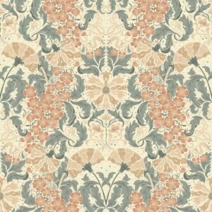 Hjarterum Ojvind Arts and Crafts Inspired Wallpaper Blue Pink Cream Galerie 83116