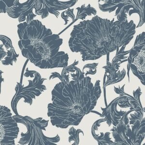 Ekbacka Papaver Floral Wallpaper Blue White Galerie 14023