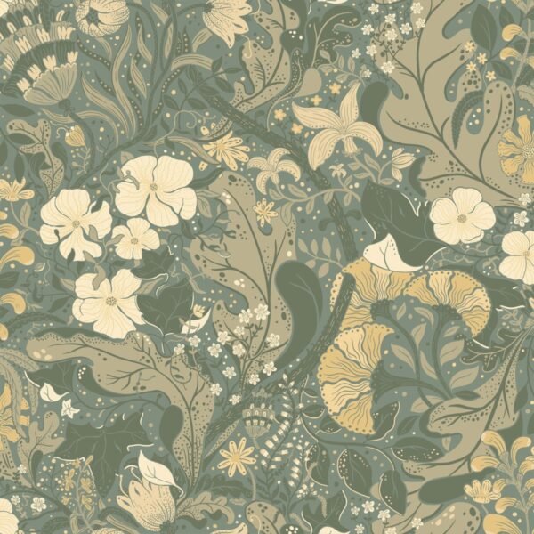 Hjarterum Elise Arts and Crafts Inspired Wallpaper Green Beige Galerie S83104