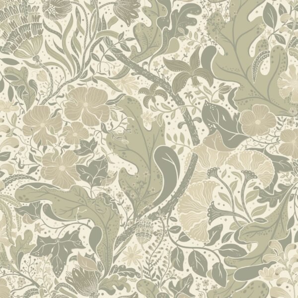 Hjarterum Elise Arts and Crafts Inspired Wallpaper Olive Taupe Cream Galerie S83105