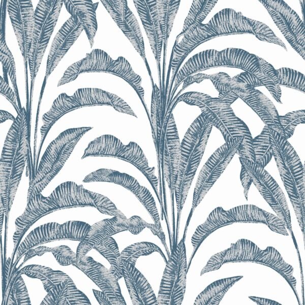 Sansa Leaf Vinyl Wallpaper Blue Muriva M61901