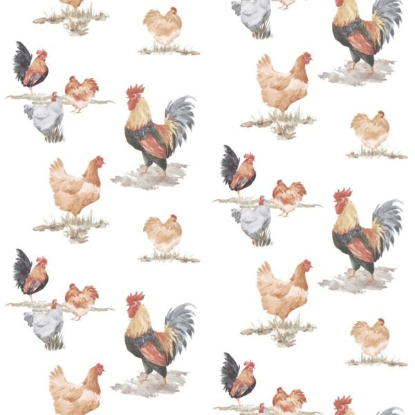 Just Kitchens Free Range Chickens Wallpaper Black Red Beige Galerie G45415