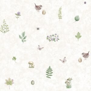 Just Kitchens Meadow Spot Wallpaper Beige Green Lilac Galerie G45442